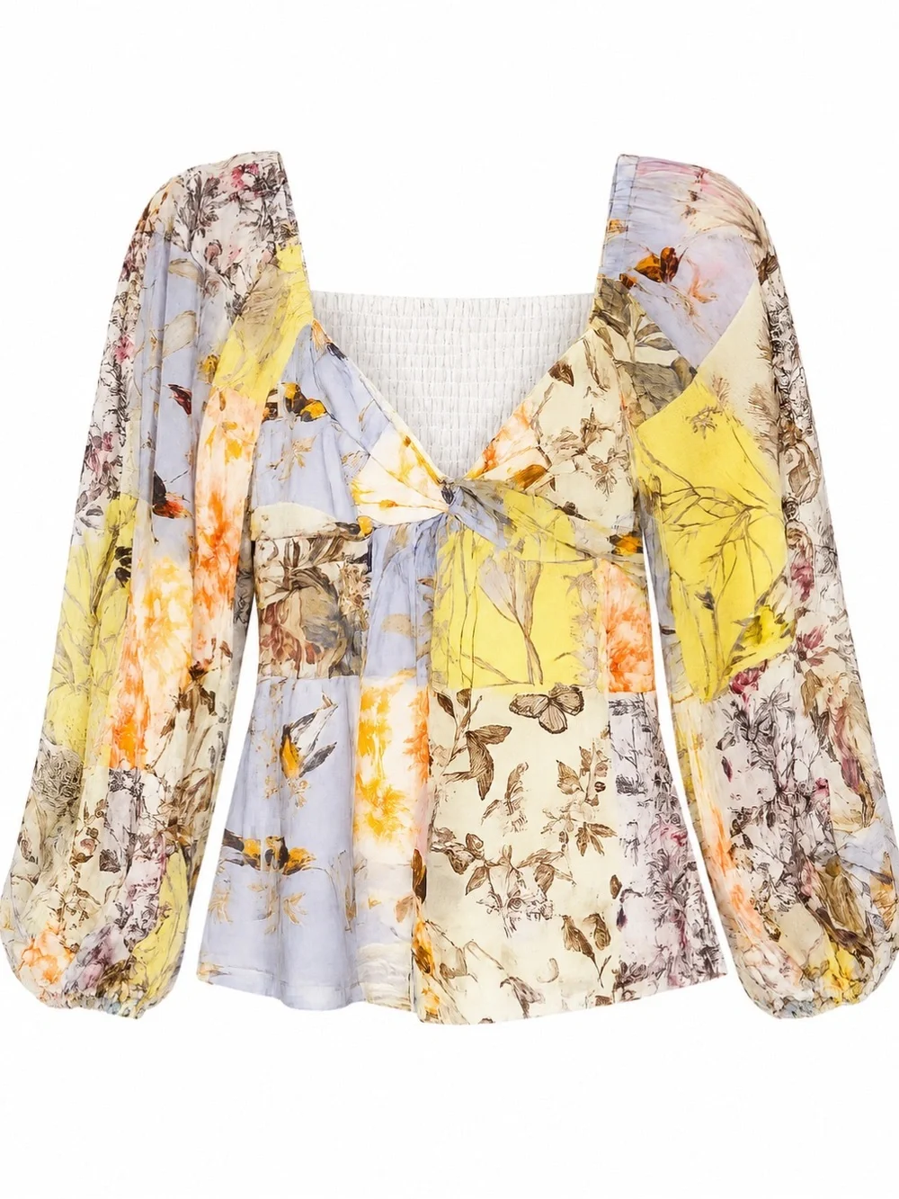 Banana Republic Patchwork Botanical Ramie Blouse Cottagecore Boho Small Tall